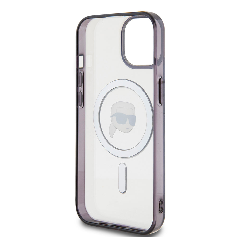 Husa de protectie Karl Lagerfeld IML MagSafe (KLHMP15SHKHNOTK) compatibil cu iPhone 15, Transparent Karl`S Head