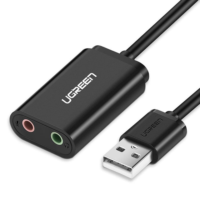 Adaptor Ugreen External Sound Adapter US205 (30724), USB2.0 to Headphone Jack, Microphone Jack, Immersive Effects, 0.2m, Negru