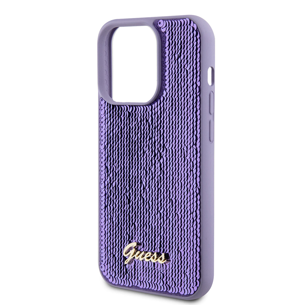 Husa de protectie Guess Sequin Script Metal (GUHCP15LPSFDGSU) compatibil cu iPhone 15 Pro, Mov