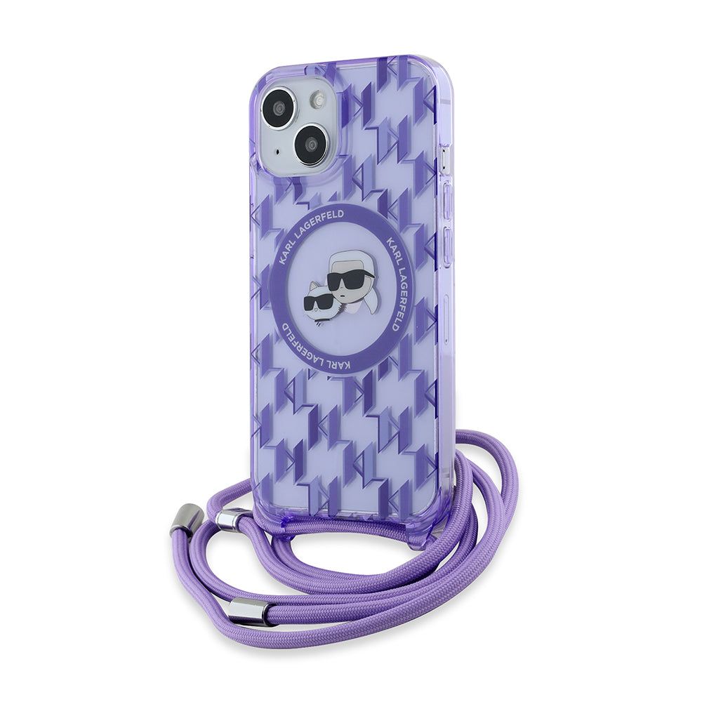 Husa de protectie Karl Lagerfeld IML Crossbody MagSafe (KLHMP15SHCKCKLCU) compatibil cu iPhone 15, Mov Mono Karl&Choupette