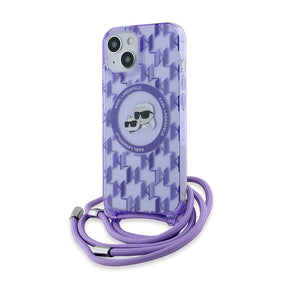 Husa de protectie Karl Lagerfeld IML Crossbody MagSafe (KLHMP15SHCKCKLCU) compatibil cu iPhone 15, Mov Mono Karl&Choupette