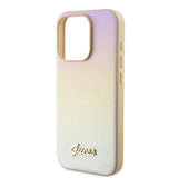 Husa de protectie Guess Saffiano Iridescent Script (GUHCP15LPSAIRSD) compatibil cu iPhone 15 Pro, Auriu