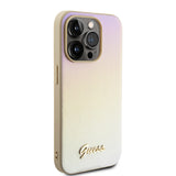 Husa de protectie Guess Saffiano Iridescent Script (GUHCP15LPSAIRSD) compatibil cu iPhone 15 Pro, Auriu