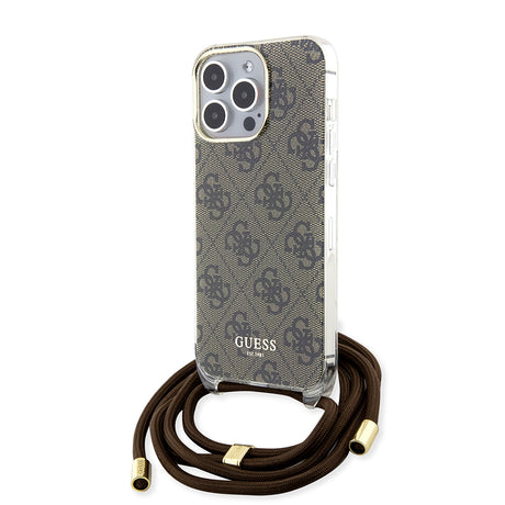 Husa de protectie Guess Crossbody Cord 4G Print (GUHCP15LHC4SEW) compatibil cu iPhone 15 Pro, Maro