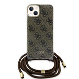 Husa de protectie Guess Crossbody Cord 4G Print (GUHCP15SHC4SEW) compatibil cu iPhone 15, Maro