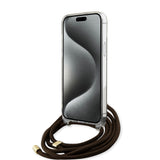 Husa de protectie Guess Crossbody Cord 4G Print (GUHCP15SHC4SEW) compatibil cu iPhone 15, Maro