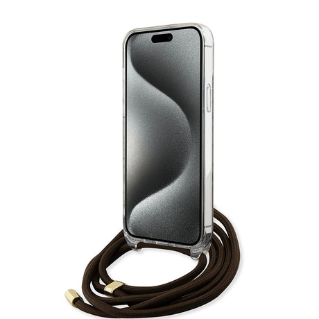 Husa de protectie Guess Crossbody Cord 4G Print (GUHCP15SHC4SEW) compatibil cu iPhone 15, Maro