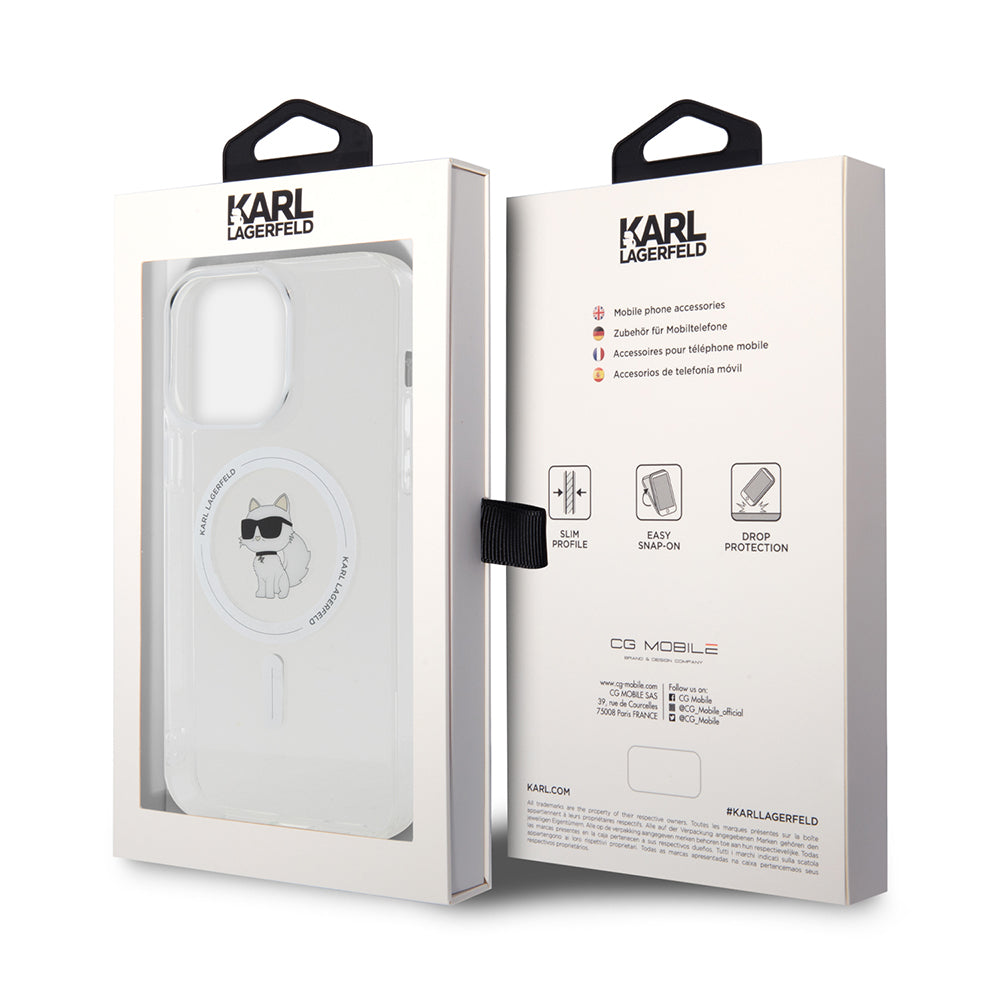 Husa de protectie Karl Lagerfeld IML MagSafe (KLHMP14XHFCCNOT) compatibil cu iPhone 14 Pro Max, Transparent Choupette