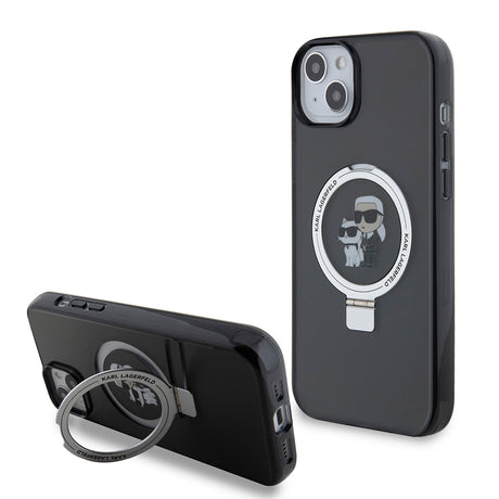 Husa de protectie Karl Lagerfeld Hardcase Ring Stand MagSafe (KLHMP15MHMRSKCK) compatibil cu iPhone 15 Plus, Karl&Choupette
