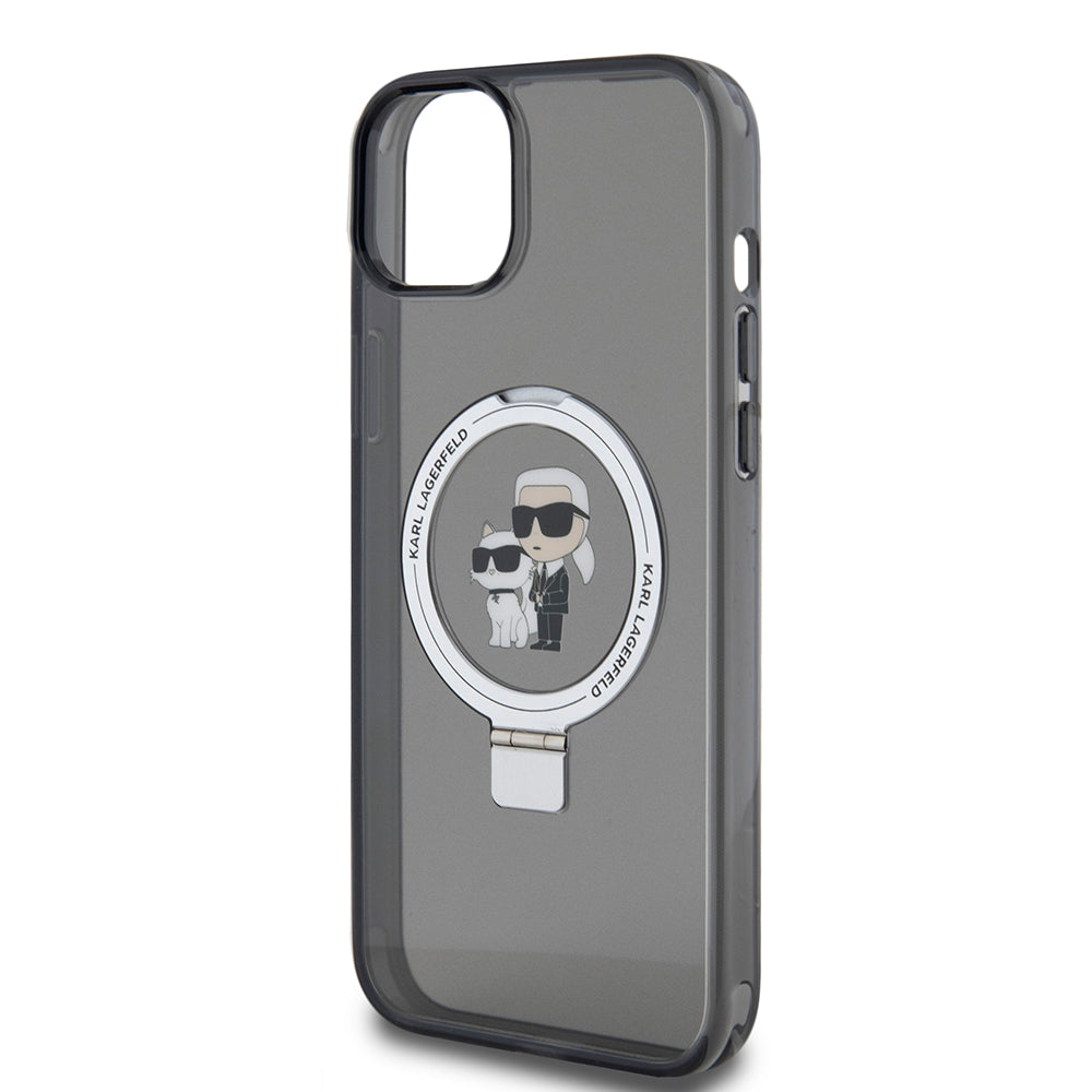 Husa de protectie Karl Lagerfeld Hardcase Ring Stand MagSafe (KLHMP15MHMRSKCK) compatibil cu iPhone 15 Plus, Karl&Choupette