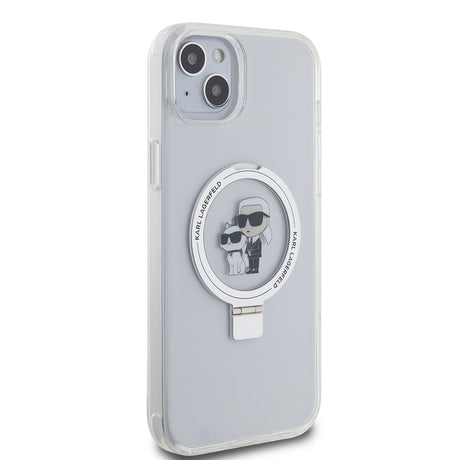 Husa de protectie Karl Lagerfeld Hardcase Ring Stand MagSafe (KLHMP15MHMRSKCH) compatibil cu iPhone 15 Plus, Alb Karl&Choupette