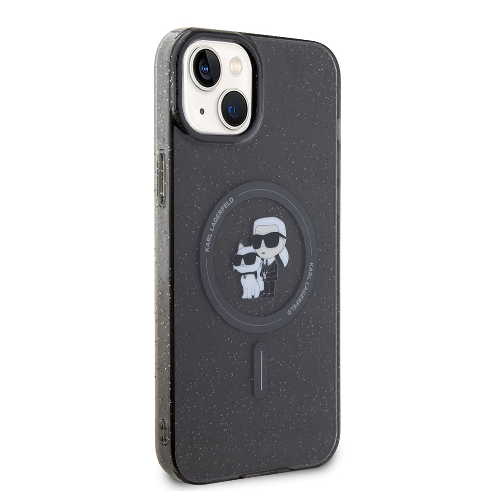 Husa de protectie Karl Lagerfeld Glitter MagSafe (KLHMP15MHGKCNOK) compatibil cu iPhone 15 Plus, Karl&Choupette