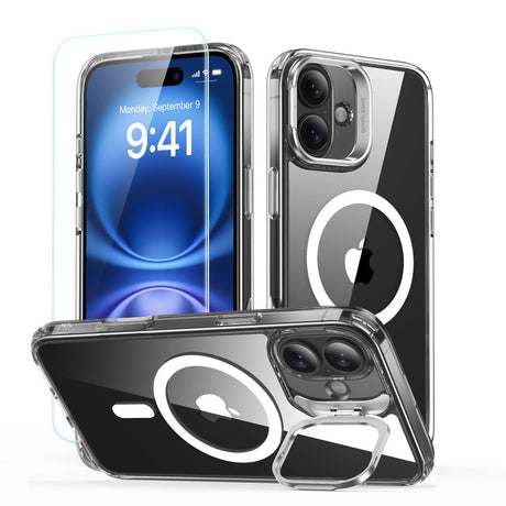 Folie de protectie ESR Classic Hybrid HaloLock Kickstand + Tempered Glass compatibil cu iPhone 16, Transparent