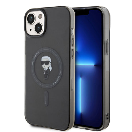 Husa de protectie Karl Lagerfeld IML MagSafe (KLHMP15MHFCKNOK) compatibil cu iPhone 15 Plus, Negru Ikonik