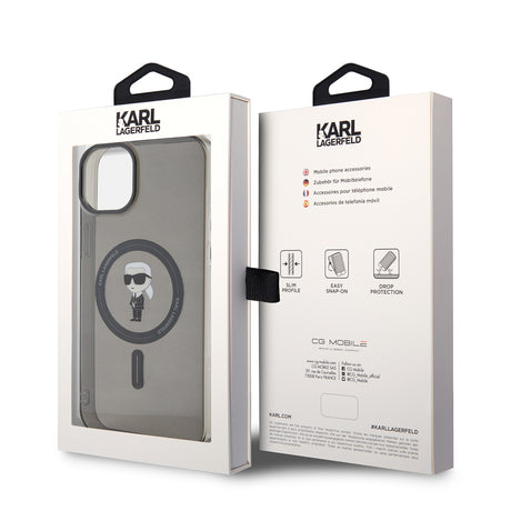 Husa de protectie Karl Lagerfeld IML MagSafe (KLHMP15MHFCKNOK) compatibil cu iPhone 15 Plus, Negru Ikonik