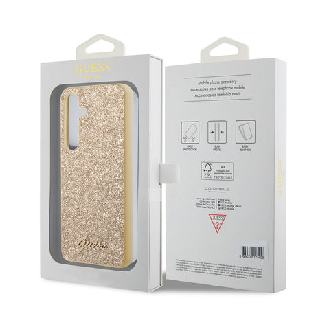 Husa de protectie Guess Glitter Script (GUHCS24MHGGSHD) compatibil cu Samsung Galaxy S24 Plus, Auriu