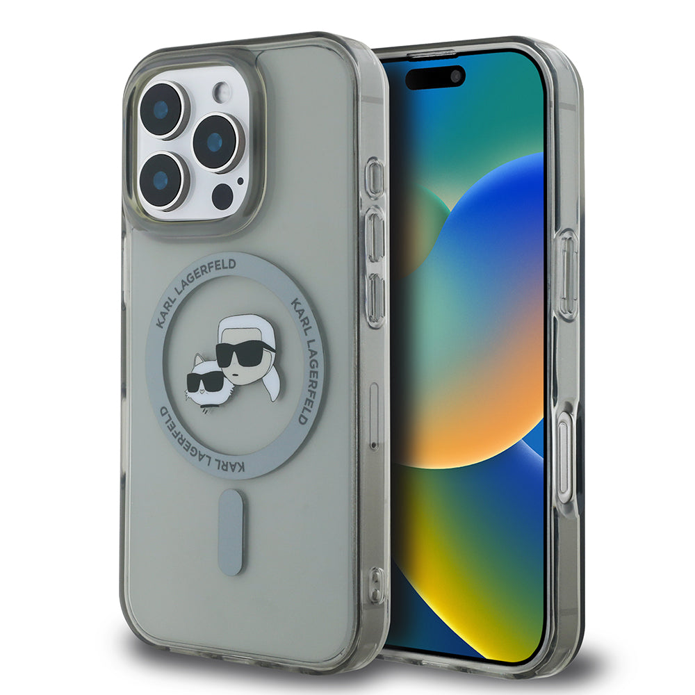 Husa de protectie Karl Lagerfeld IML MagSafe (KLHMP16XHLSKCK) compatibil cu iPhone 16 Pro Max, Metal Karl&Choupette Head