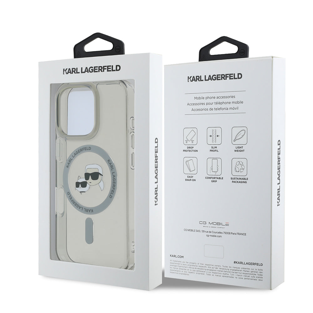 Husa de protectie Karl Lagerfeld IML MagSafe (KLHMP16XHLSKCK) compatibil cu iPhone 16 Pro Max, Metal Karl&Choupette Head