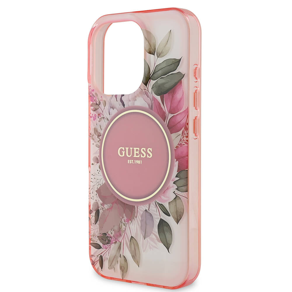 Husa de protectie Guess IML Flower & Tonal Circle MagSafe (GUHMP16XHFWBDCEP) compatibil cu iPhone 16 Pro Max, Roz