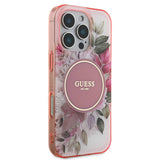 Husa de protectie Guess IML Flower & Tonal Circle MagSafe (GUHMP16XHFWBDCEP) compatibil cu iPhone 16 Pro Max, Roz