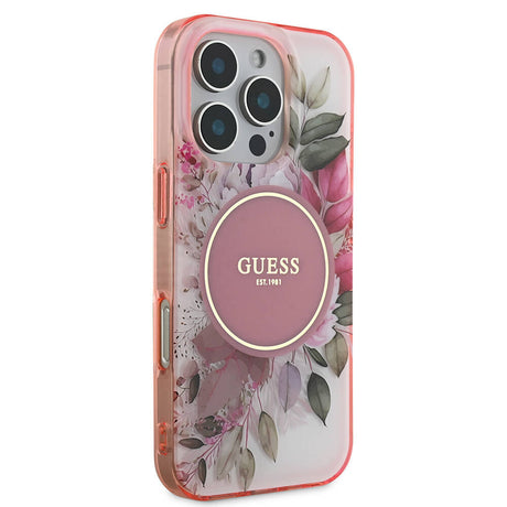 Husa de protectie Guess IML Flower & Tonal Circle MagSafe (GUHMP16XHFWBDCEP) compatibil cu iPhone 16 Pro Max, Roz