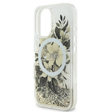 Husa de protectie Guess Liquid Glitter Flower MagSafe (GUHMP16SLFMWTE) compatibil cu iPhone 16, Bej