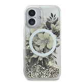 Husa de protectie Guess Liquid Glitter Flower MagSafe (GUHMP16SLFMWTE) compatibil cu iPhone 16, Bej