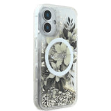 Husa de protectie Guess Liquid Glitter Flower MagSafe (GUHMP16SLFMWTE) compatibil cu iPhone 16, Bej