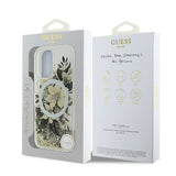Husa de protectie Guess Liquid Glitter Flower MagSafe (GUHMP16SLFMWTE) compatibil cu iPhone 16, Bej