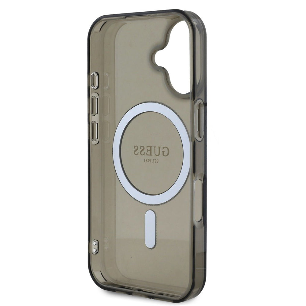 Husa de protectie Guess IML Glitter Circle MagSafe (GUHMP16SHFGEREK) compatibil cu iPhone 16, Negru