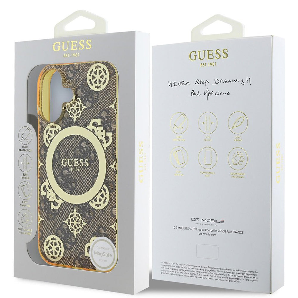 Husa de protectie Guess IML Peony On 4G Background MagSafe (GUHMP16SH4PYEEW) compatibil cu iPhone 16, Maro