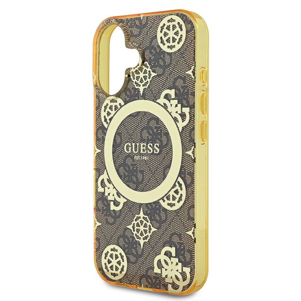 Husa de protectie Guess IML Peony On 4G Background MagSafe (GUHMP16SH4PYEEW) compatibil cu iPhone 16, Maro