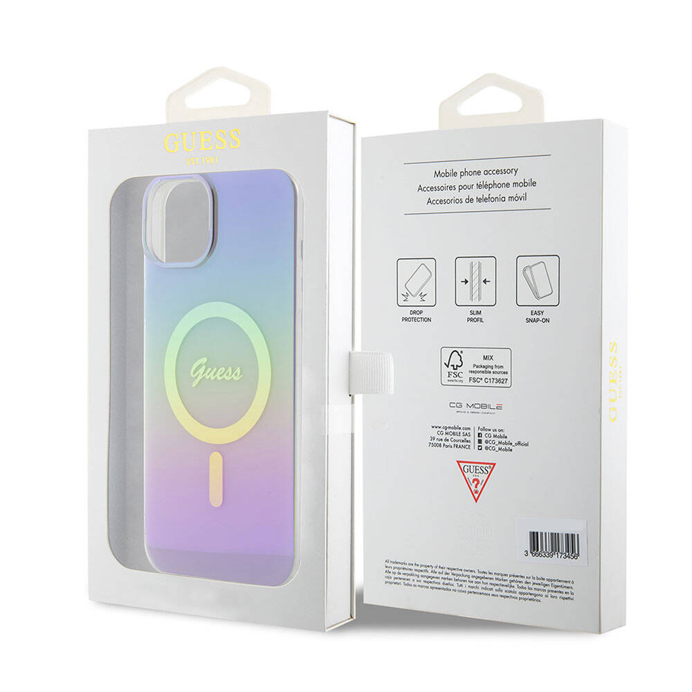 Husa de protectie Guess IML Iridescent MagSafe (GUHMP15SHITSU) compatibil cu iPhone 15, Mov
