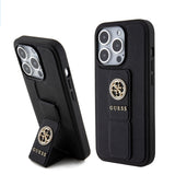 Husa de protectie Guess Grip Stand 4G Saffiano Strass compatibil cu iPhone 15 Pro Max (GUHCP15XPGSSADK), Negru