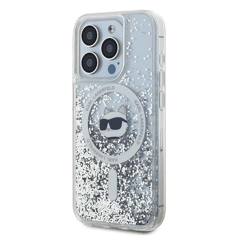 Husa de protectie Karl Lagerfeld Liquid Glitter MagSafe (KLHMP15XLGCHSGH) compatibil cu iPhone 15 Pro Max, Transparent Choupette Head