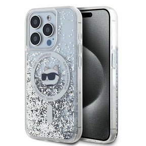 Husa de protectie Karl Lagerfeld Liquid Glitter MagSafe (KLHMP15XLGCHSGH) compatibil cu iPhone 15 Pro Max, Transparent Choupette Head