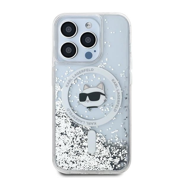 Husa de protectie Karl Lagerfeld Liquid Glitter MagSafe (KLHMP15XLGCHSGH) compatibil cu iPhone 15 Pro Max, Transparent Choupette Head