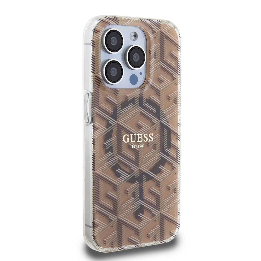 Husa de protectie Guess IML GCube MagSafe (GUHMP15XHGCUSTGW) compatibil cu iPhone 15 Pro Max, Maro