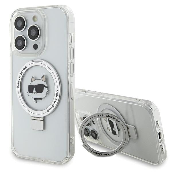 Husa de protectie Karl Lagerfeld Hardcase Ring Stand MagSafe (KLHMP15XHMRSCHH) compatibil cu iPhone 15 Pro Max, Alb Choupette Head