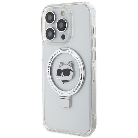Husa de protectie Karl Lagerfeld Hardcase Ring Stand MagSafe (KLHMP15XHMRSCHH) compatibil cu iPhone 15 Pro Max, Alb Choupette Head
