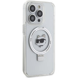 Husa de protectie Karl Lagerfeld Hardcase Ring Stand MagSafe (KLHMP15XHMRSCHH) compatibil cu iPhone 15 Pro Max, Alb Choupette Head