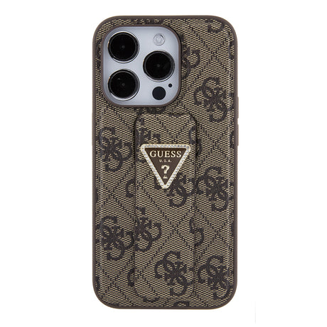 Husa de protectie Guess Grip Stand 4G Triangle Strass (GUHCP15LPGS4TDW) compatibil cu iPhone 15 Pro, Maro