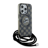 Husa de protectie Karl Lagerfeld IML Crossbody MagSafe (KLHMP15XHCKCKLCK) compatibil cu iPhone 15 Pro Max, Monogram Karl&Choupette Head