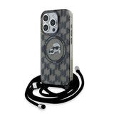 Husa de protectie Karl Lagerfeld IML Crossbody MagSafe (KLHMP15XHCKCKLCK) compatibil cu iPhone 15 Pro Max, Monogram Karl&Choupette Head