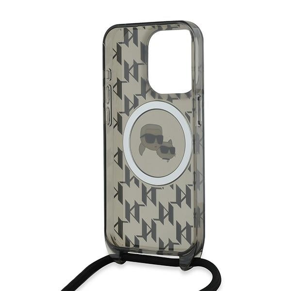 Husa de protectie Karl Lagerfeld IML Crossbody MagSafe (KLHMP15XHCKCKLCK) compatibil cu iPhone 15 Pro Max, Monogram Karl&Choupette Head