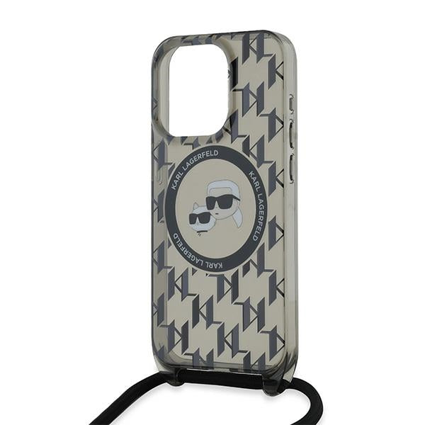 Husa de protectie Karl Lagerfeld IML Crossbody MagSafe (KLHMP15XHCKCKLCK) compatibil cu iPhone 15 Pro Max, Monogram Karl&Choupette Head