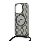 Husa de protectie Karl Lagerfeld IML Crossbody MagSafe (KLHMP15XHCKCKLCK) compatibil cu iPhone 15 Pro Max, Monogram Karl&Choupette Head