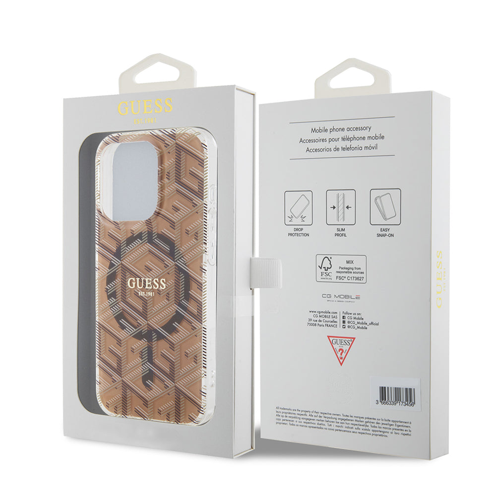 Husa de protectie Guess IML GCube MagSafe (GUHMP15LHGCUSTGW) compatibil cu iPhone 15 Pro, Maro