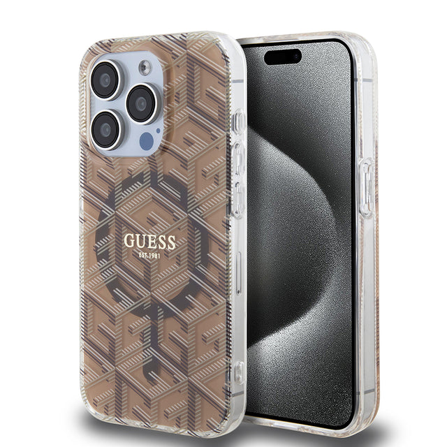 Husa de protectie Guess IML GCube MagSafe (GUHMP15LHGCUSTGW) compatibil cu iPhone 15 Pro, Maro
