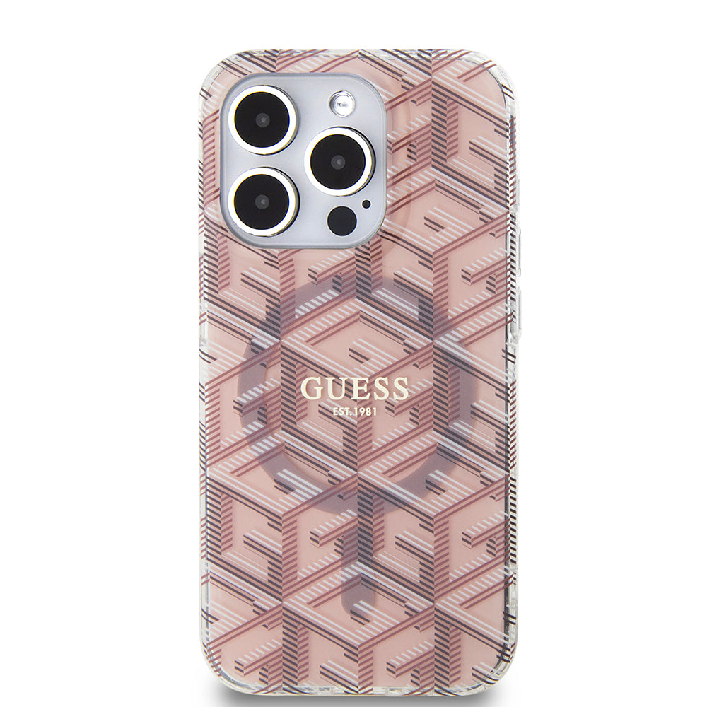 Husa de protectie Guess IML GCube MagSafe (GUHMP15LHGCUSTGP) compatibil cu iPhone 15 Pro, Roz